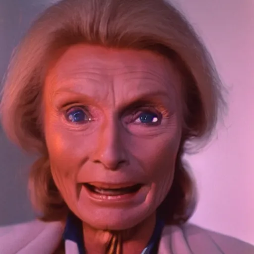 Image similar to 7 0 s film still from a horror movie of cloris leachman suffering from radiation induced moist desquamation, kodachrome, cinecolor, cinestill, film grain, film texture, retro, cinematic, high resolution, photorealism, - w 8 6 7