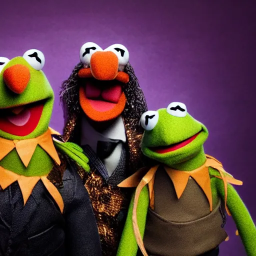 Image similar to the muppets in a satanic heavy metal band, 4k, high detail, high-resolution photograph, professional photography, ultra-detail