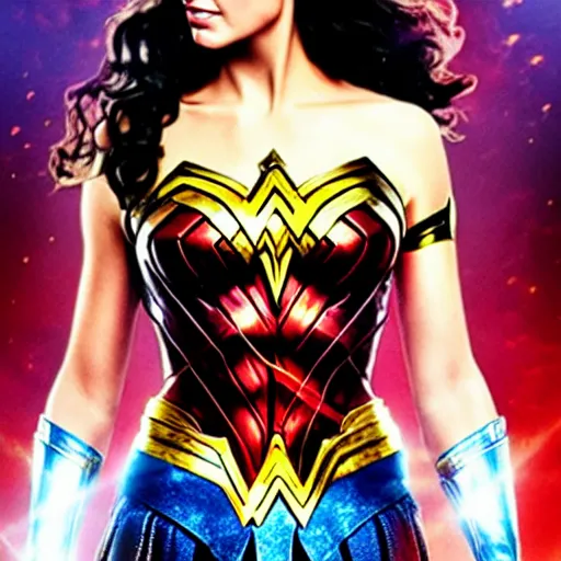 Image similar to wonder woman movie poster but with Hermione face and Harry Potter hair