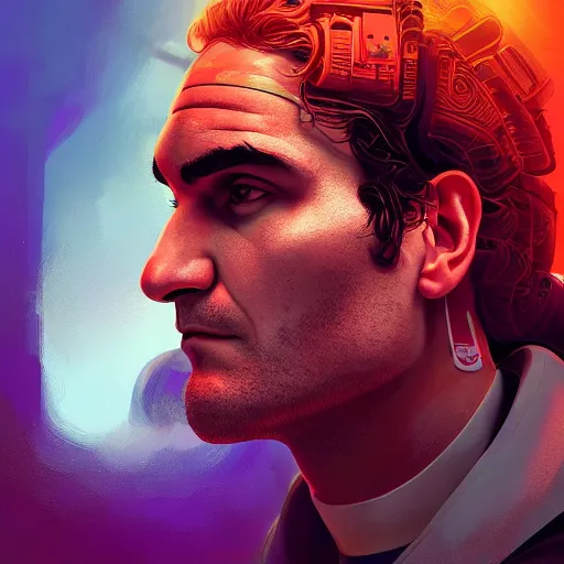 Image similar to a beautiful portrait digital artwork of a cyborg roger federer by artgerm, tooth wu, dan mumford, beeple, wlop, rossdraws, james jean, marc simonetti. intricate, epic lighting, cinematic composition, hyper realistic, 8 k resolution, unreal engine 5