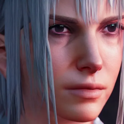 Prompt: natalie portman in final fantasy 7 remake, character render, full body shot, highly detailed, in game render