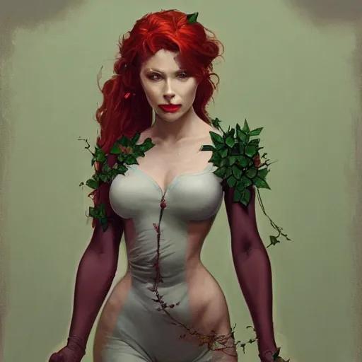 Prompt: a beautiful and detailed matte painting of poison ivy dressed as a hospital nurse, fantasy, d & d, dark eyeliner, intricate, elegant, highly detailed, digital painting, artstation, concept art, matte, sharp focus, illustration, art by greg rutkowski and alphonse mucha