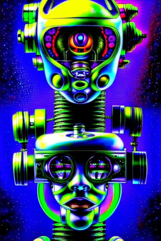 Image similar to maximalist detailed scifi robot head portrait. lowbrow scifi artwork by kidsquidy ø - cult and subjekt zero. ray tracing hdr polished sharp in visionary psychedelic fineart style inspired by ben ridgway and igor goryunov