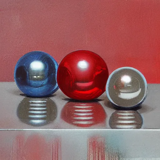 Prompt: chrome spheres on a red cube by gerard de lairesse