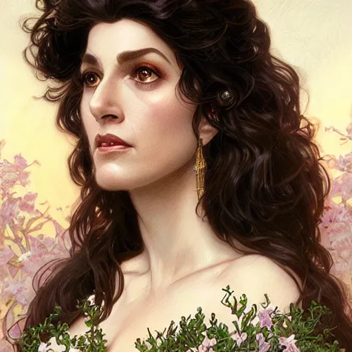 Image similar to ultra realistic illustration, deanna troi as persephone, intricate, elegant, highly detailed, digital painting, artstation, concept art, smooth, sharp focus, illustration, art by artgerm and greg rutkowski and alphonse mucha