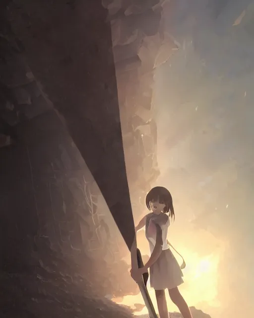Prompt: a girl holding a pickaxe and covered in smog in a coal mine, atmospheric lighting, detailed body and face, by makoto shinkai, stanley artgerm lau, wlop, rossdraws