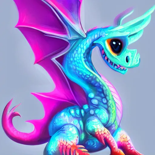 Image similar to full body digital illustration of a cute colorful baby dragon with faerie wings, concept art, matte background, deviantArt, artstation