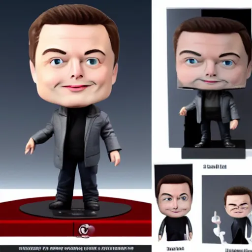 Prompt: elon musk bobble head toy, white background