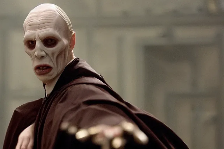 Image similar to film still of Steve Buscemi as Lord Voldemort in Harry Potter movie