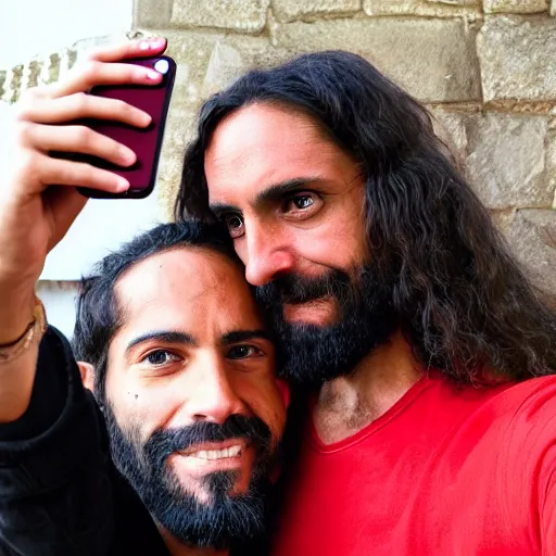 Image similar to jesus and judas taking a selfie together