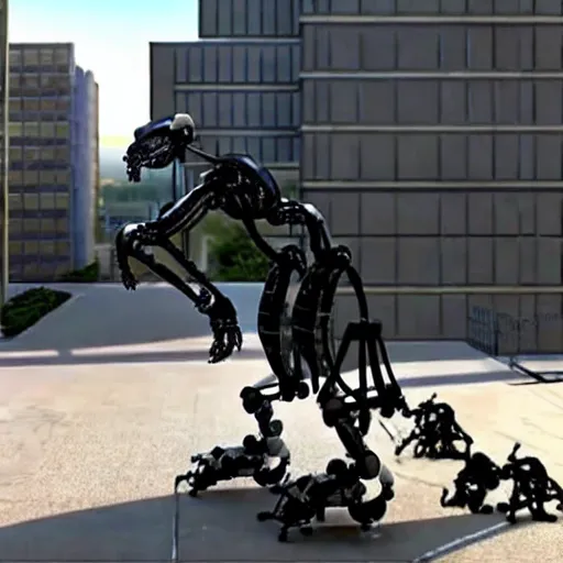 Image similar to a robot from Boston dynamics doing hardcore parkour:: photorealistic:: 4K:: extremely detailed