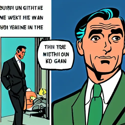 Prompt: A comic panel with Cary Grant in the style of Hergé