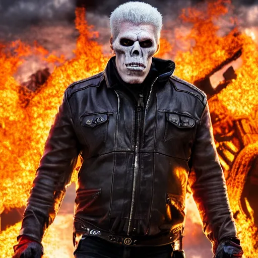 Image similar to Ron Perlman As Ghostrider hyper realistic 4K quality