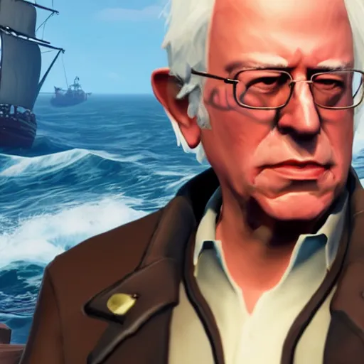 Image similar to Gameplay screenshot of Bernie Sanders in Sea of Thieves, character portrait, Unreal Engine
