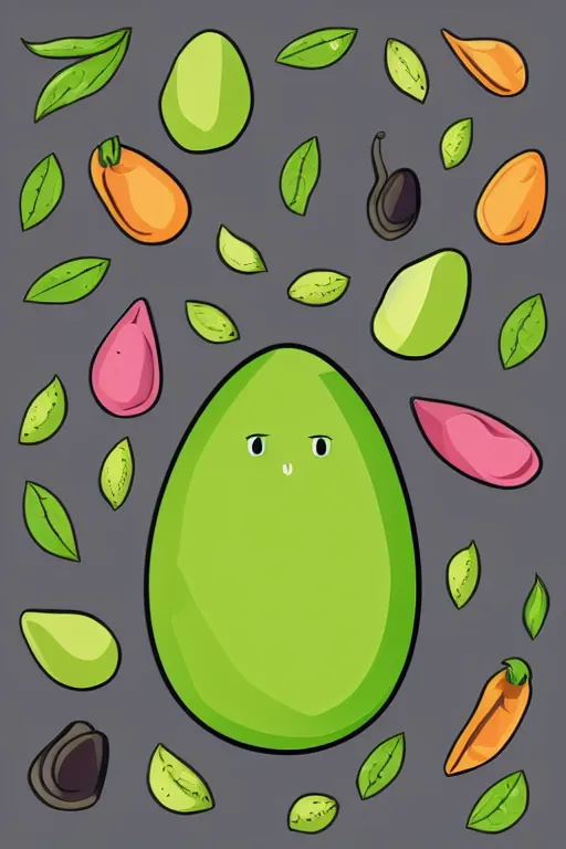 Image similar to Baby avocado, sticker, anthropomorphic, colorful, fantasy, artstation, illustration, highly detailed, simple, smooth and clean vector curves, no jagged lines, vector art, smooth