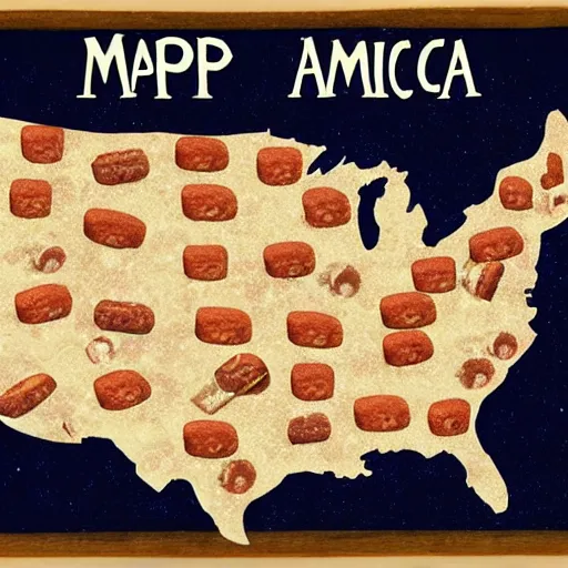 Prompt: map of America made of sausages