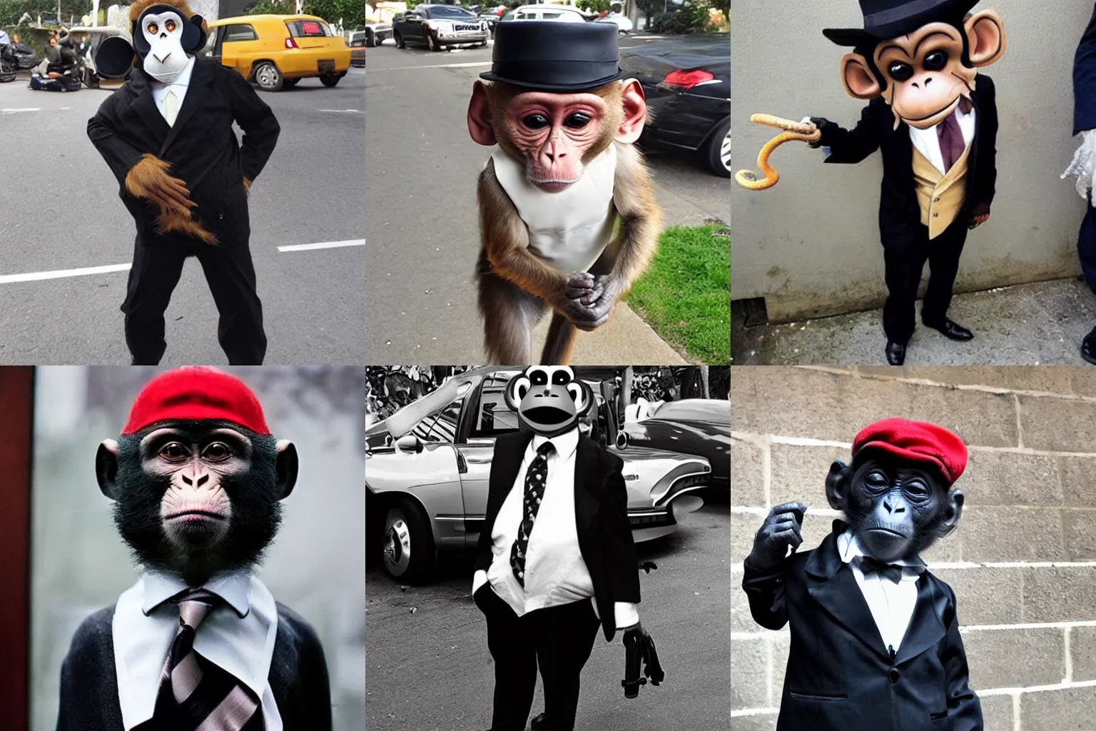 Prompt: a monkey dressed as a mobster