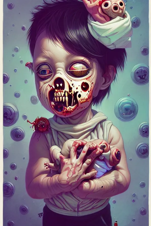 Image similar to a baby zombie in a pocket, tristan eaton, victo ngai, artgerm, rhads, ross draws