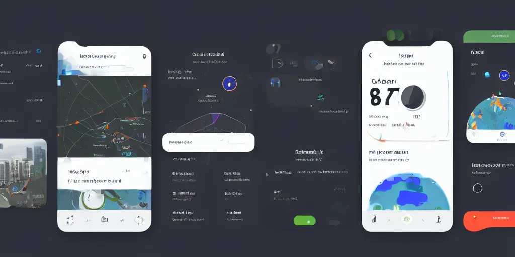 Image similar to UC mock-up for a time traveling app, hyperrealistic, flat design, dark mode