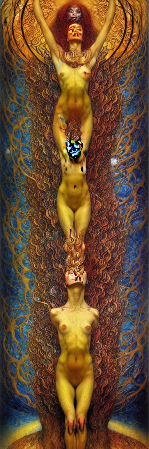 Image similar to Eternal Divine God of Chaos Love by Karol Bak, Jean Delville, William Blake, Gustav Klimt, and Vincent Van Gogh, symbolist, visionary