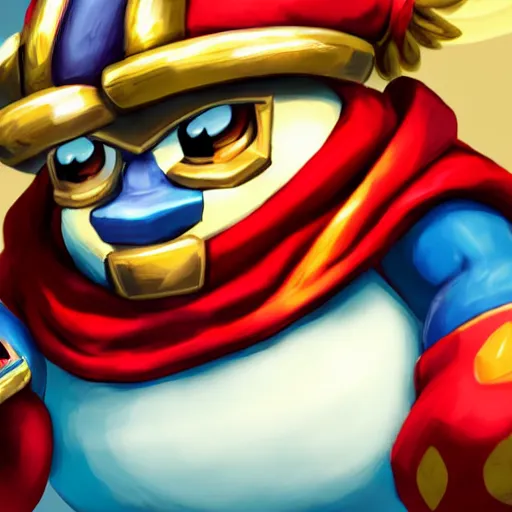 Image similar to king dedede as a league of legends champion. league of legends splash art. digital illustration. high quality. stylized. lots of detail. ultra high definition. 4 k.