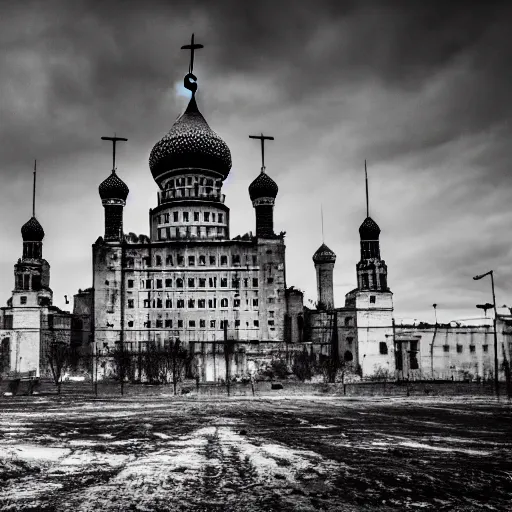 Image similar to A photo of post-apocalyptic Kremlin after the nuclear explosion in Moscow, 4k