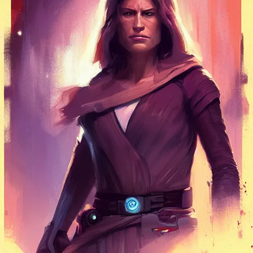 Image similar to portrait of a woman by greg rutkowski, old jedi master jaina solo, star wars expanded universe, she is about 6 0 years old, highly detailed portrait, digital painting, artstation, concept art, smooth, sharp foccus ilustration, artstation hq