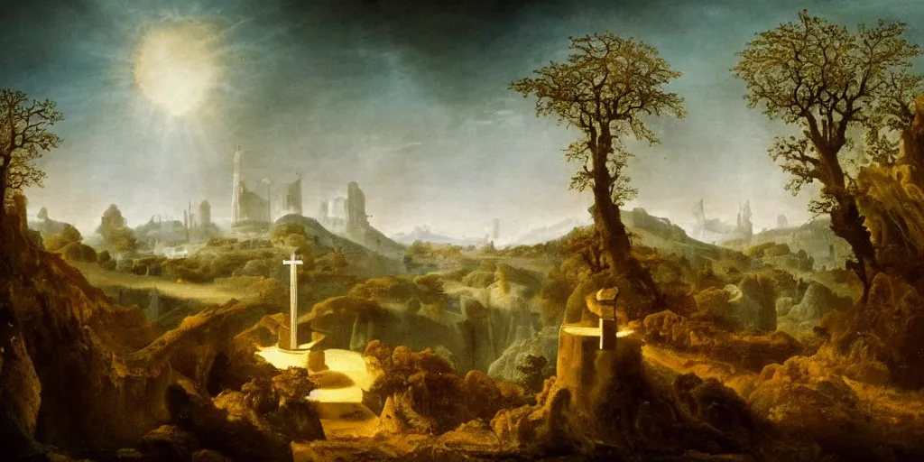 Image similar to an amazing award winning photo of a surreal landscape with the holy grail, Arcadia