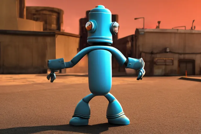 Image similar to bender from futurama, 3 d rendered, 3 d rendering, dramatic lighting, unreal engine