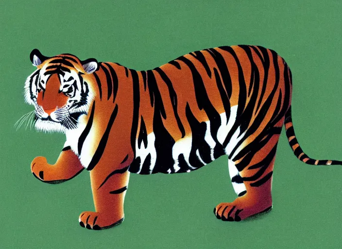 Prompt: a tiger in the centella asiatica in eyvind earle style