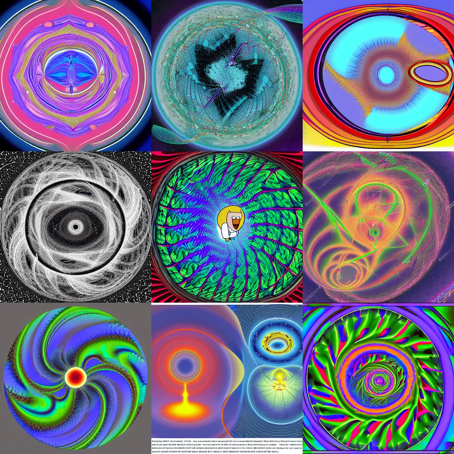 Prompt: a gravimetric shear in spacetime viewed through the fractal lens of adalasion monotronics influenced by the art stile of sir herbert mazelfritz in the early romantic period, in the world of adventure time