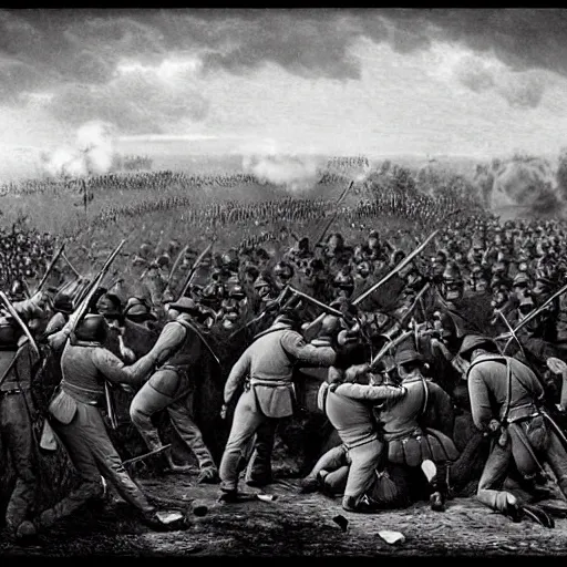 Prompt: minions fighting for the union in the civil war, photograph, battle of gettysburg, 1 8 6 3, high quality, high resolution