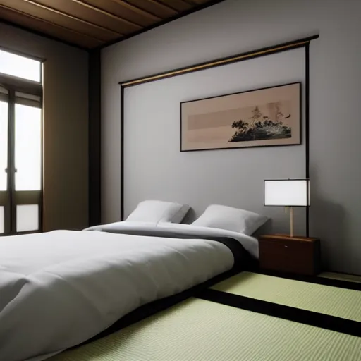 Image similar to still photo of a japanese guest room, highly detailed, photorealistic portrait, bright studio setting, studio lighting, crisp quality and light reflections, unreal engine 5 quality render