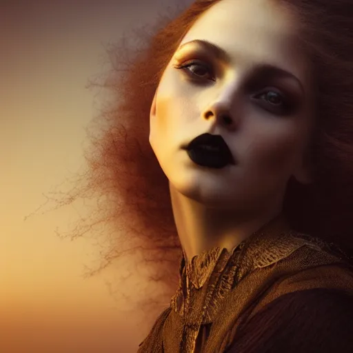 Image similar to photographic portrait of a stunningly beautiful gothic female in soft dreamy light at sunset, contemporary fashion shoot, by edward robert hughes, annie leibovitz and steve mccurry, david lazar, jimmy nelsson, breathtaking, 8 k resolution, extremely detailed, beautiful, establishing shot, artistic, hyperrealistic, beautiful face, octane render