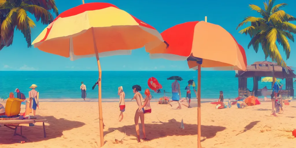 Image similar to a film still of a sunny and colourful beach scene without people in santa monica, los angelos, wide shot, waist up, wes anderson, studio ghibli, pixar and disney animation, sharp, rendered in unreal engine 5, anime key art by greg rutkowski, bloom, dramatic lighting
