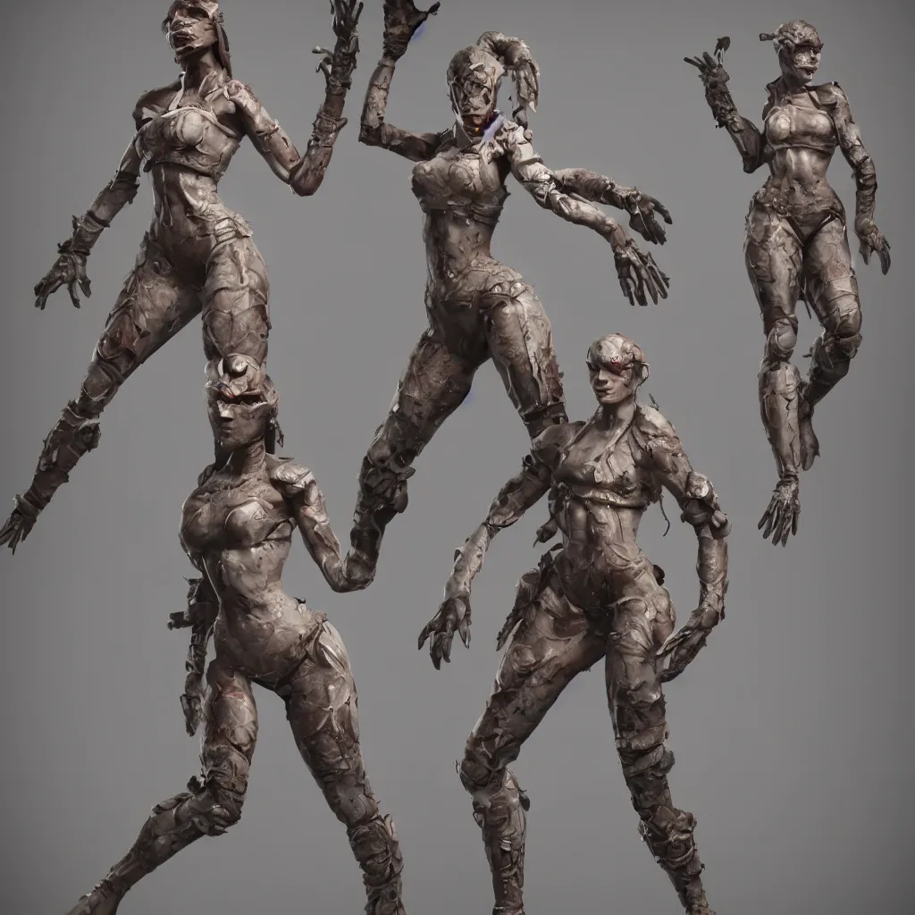 Image similar to female game character with multiple arms, highly detailed, octane render, bokeh