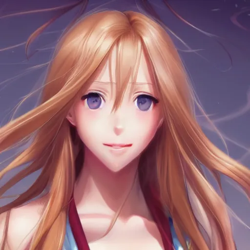 Image similar to a very beautiful mature yuuki asuna, full body, long wavy blond hair, sky blue eyes, full round face, bikini, miniskirt, front view, mid - shot, highly detailed, cinematic wallpaper by stanley artgerm lau