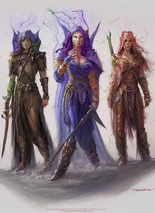 Image similar to three fates, ultra detailed fantasy, dndbeyond, bright, colourful, realistic, dnd character portrait, full body, pathfinder, pinterest, art by ralph horsley, dnd, rpg, lotr game design fanart by concept art, behance hd, artstation, deviantart, hdr render in unreal engine 5