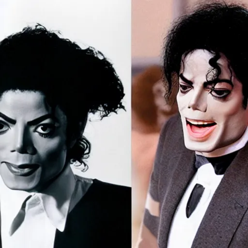 Prompt: michael jackson with a huge chin playing the villain, set in a period drama