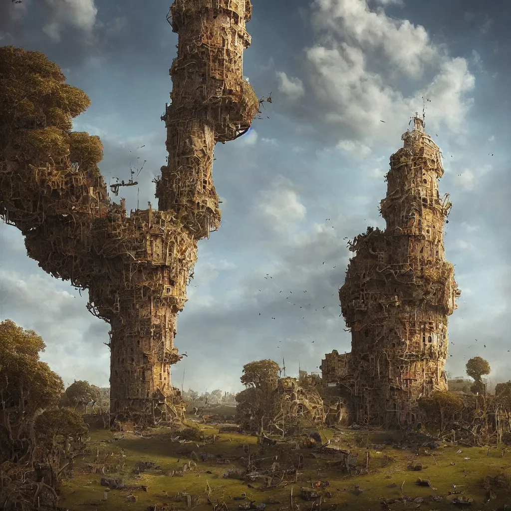 Prompt: a single colorful!! simple! fungus tower clear empty sky, a high contrast!! ultradetailed photorealistic painting by beeple, jan van eyck, hard lighting, masterpiece, png