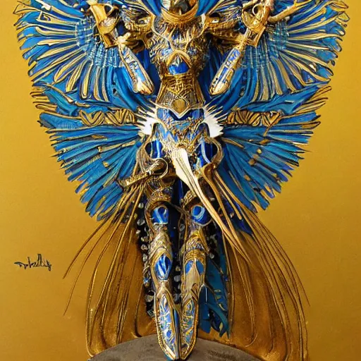 Prompt: art deco valkyrie, blue and gold ornate armor, highly detailed, intricate detail, art station,