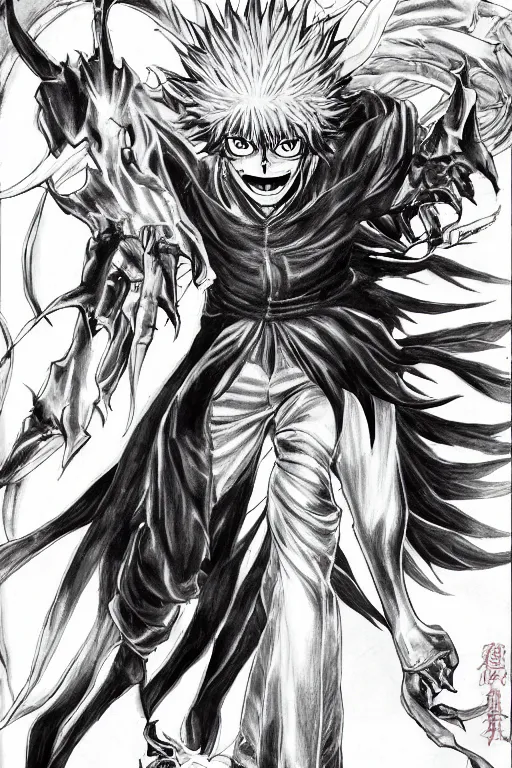 Prompt: full body demon slayer portrait drawn Yusuke Murata and Takeshi Obata, fighting pose,inspired by Death Note 2003 manga,intricate detail, photorealistic style, intricate detailed oil painting, detailed illustration, oil painting, painterly feeling, sharp high detail,sharp high detail face
