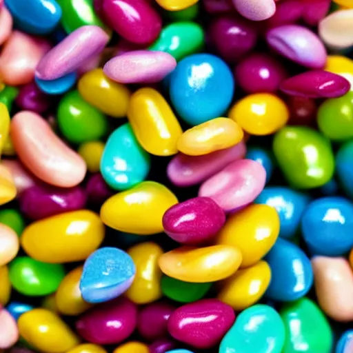 Prompt: macro image of a bowl full of powdered jelly beans, realistic.