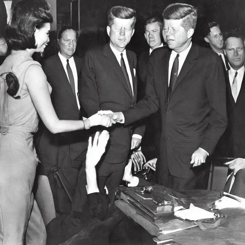 Image similar to vintage photo of president kennedy meeting with a lusty argonian maid