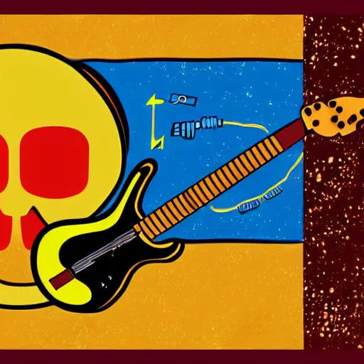 Image similar to an electric guitar headstock and a beer can on the moon. very detailed. cartoon. realistic