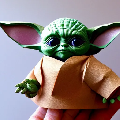 Image similar to cut paper sculpture of baby yoda