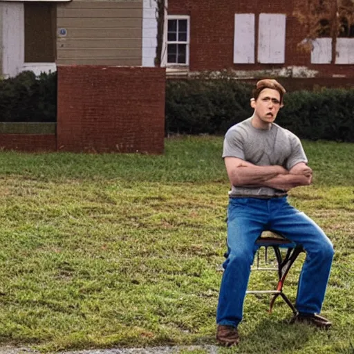 Image similar to Live Action Still of Jerma in Rudy (film), real life, hyperrealistic, ultra realistic, realistic, highly detailed, epic, HD quality, 8k resolution, body and headshot, film still