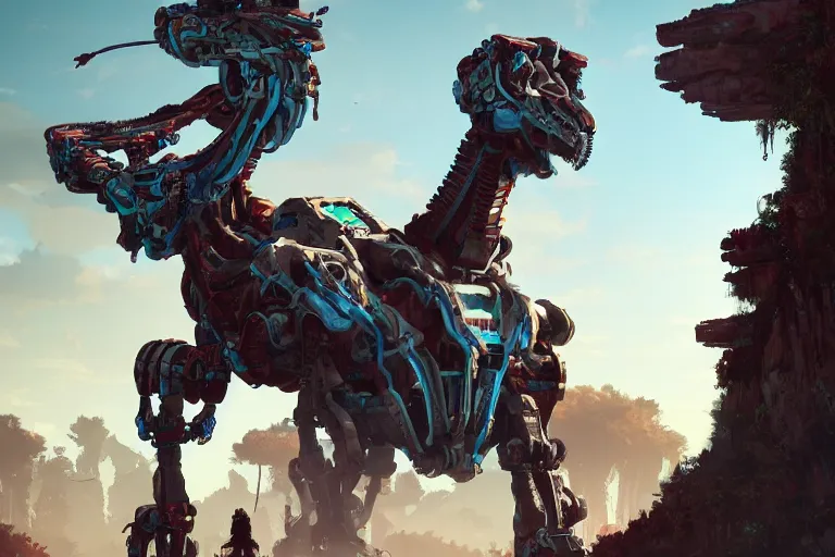 Image similar to tallneck machine mecanical creature robot of horizon forbidden west horizon zero dawn bioluminiscence global illumination ray tracing hdr fanart arstation by ian pesty and alena aenami artworks in 4 k