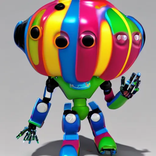 Image similar to single crazy melting plastic toy Pop Figure Robot, C4d, by pixar, by dreamworks, in a Studio hollow, by jeff koons