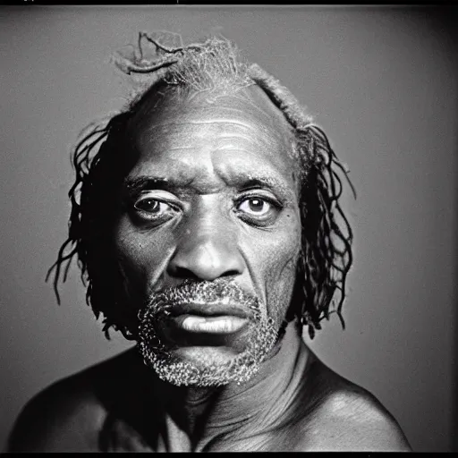 Image similar to Moses, the day after parting the Red Sea. Close-up studio portrait by Robert Mapplethorpe. Tri-x